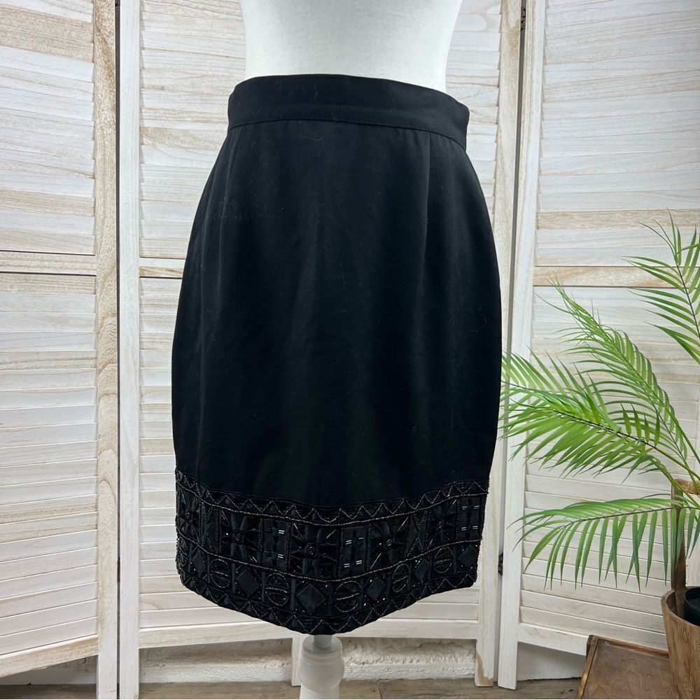 Vintage ERAZ Embellished Beaded Black Wool Skirt 10